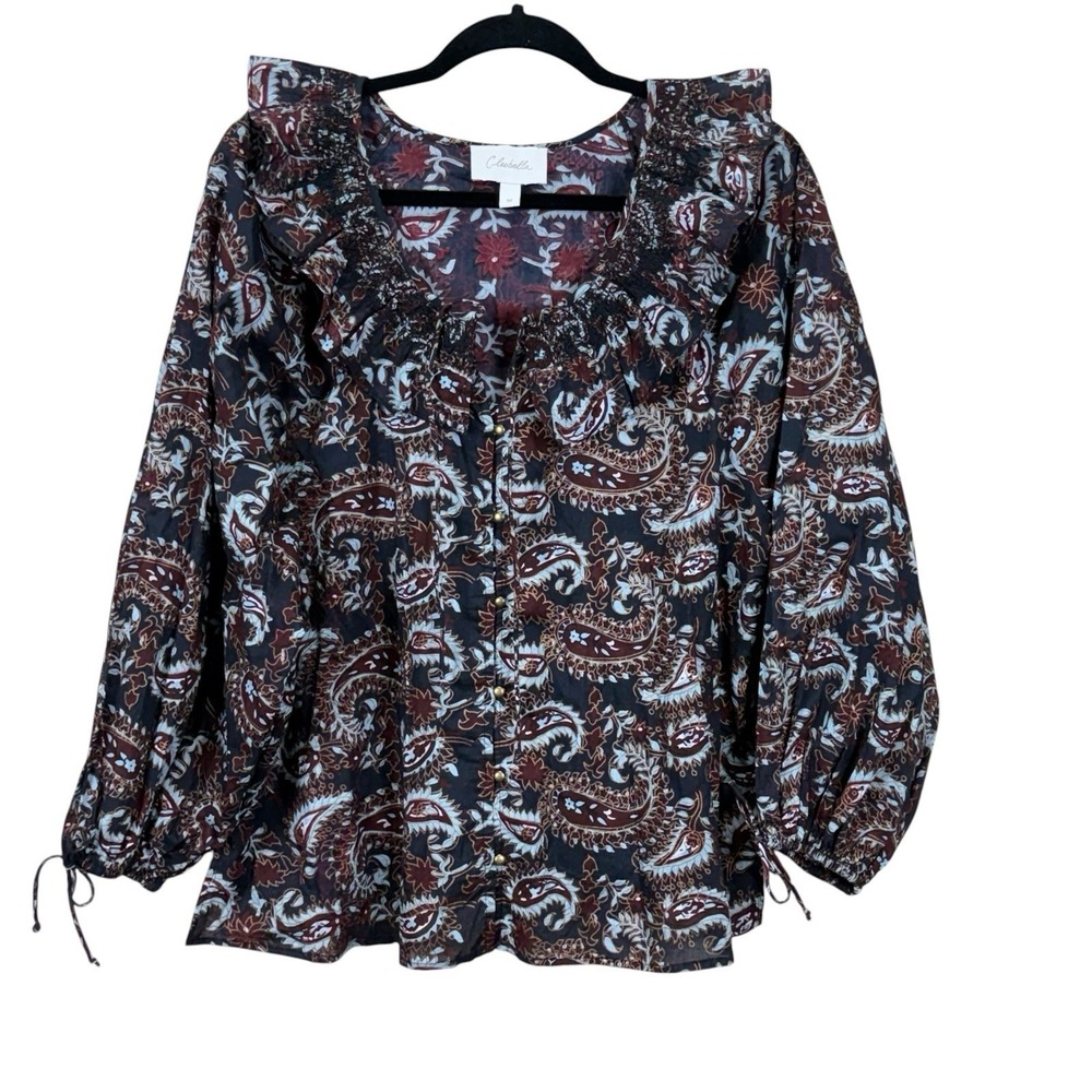 Cleobella Womens Jillian Top Navy Blue Paisley Peasant Organic Cotton